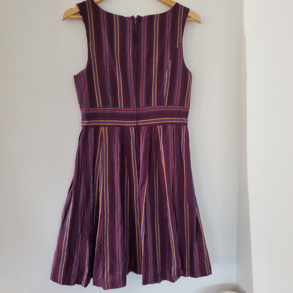 MODCLOTH M Purple Striped Sleeveless Fit & Flare Dress Pleats Pockets Lined EUC - Picture 12 of 14